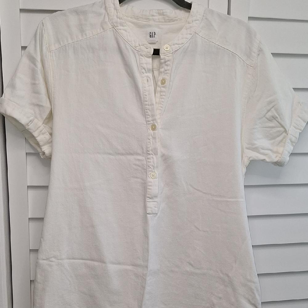 GAP White Button-Up Short Sleeve Soft Belted Dress Medium